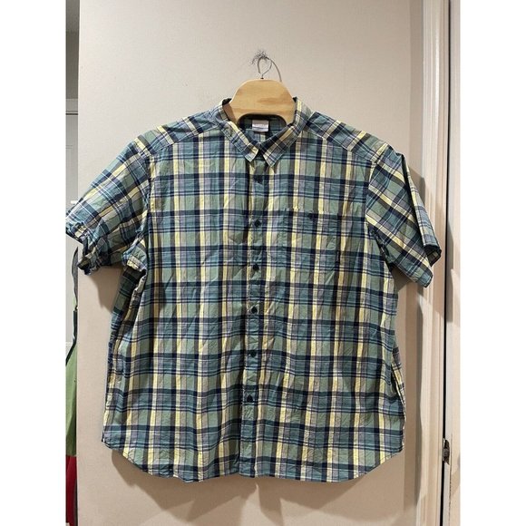 Columbia Casual Button-Up Shirt Mens 4XT Tall Regular Fit Green And Yellow Plaid - Picture 1 of 6